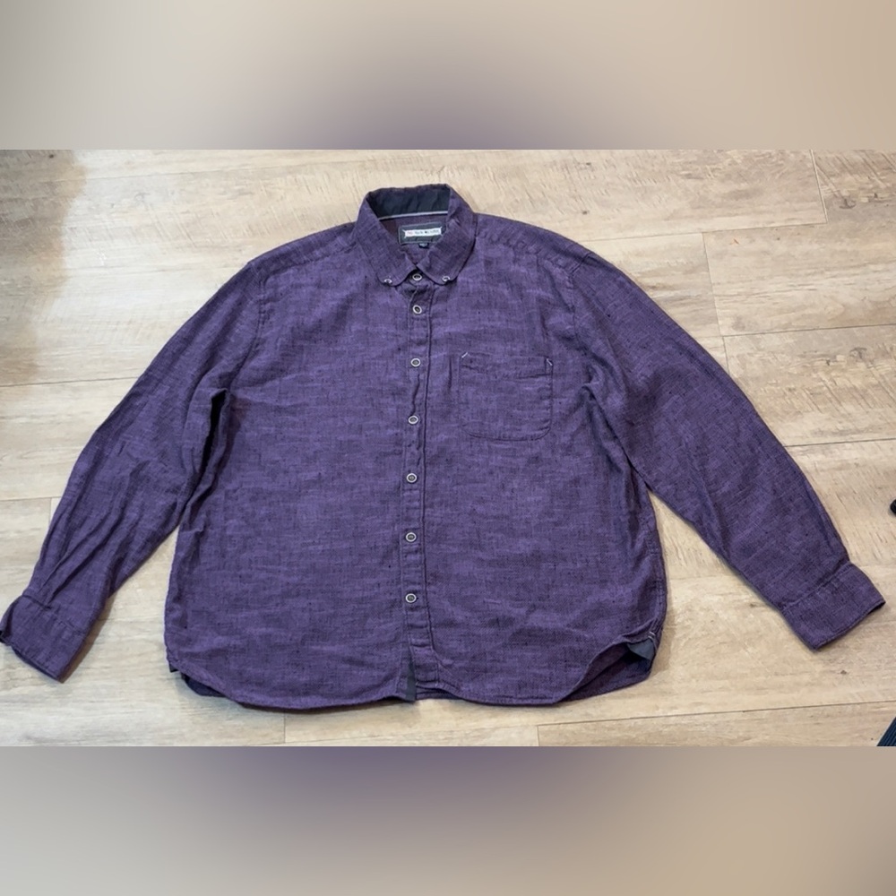 32 Bar Blues Men’s Linen Blend Button Down Long Sleeve Shirt Size XL